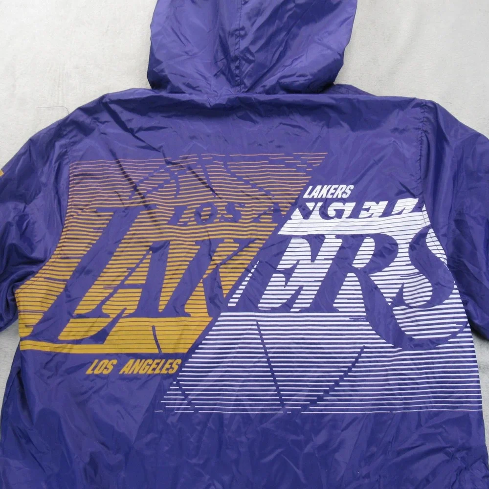 LA Lakers Jacket Mens Small NBA Purple Hood 1/4 Zip Basketball Windbreaker VTG